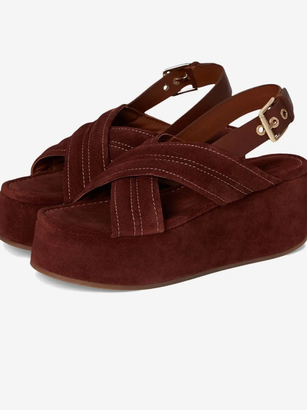 Platform Suede Crisscross Slingback Sandal - Burgundy